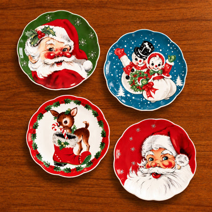 8 in. Set of 4 Nostalgic Character Scalloped Plates - Classic - Mr. Christmas