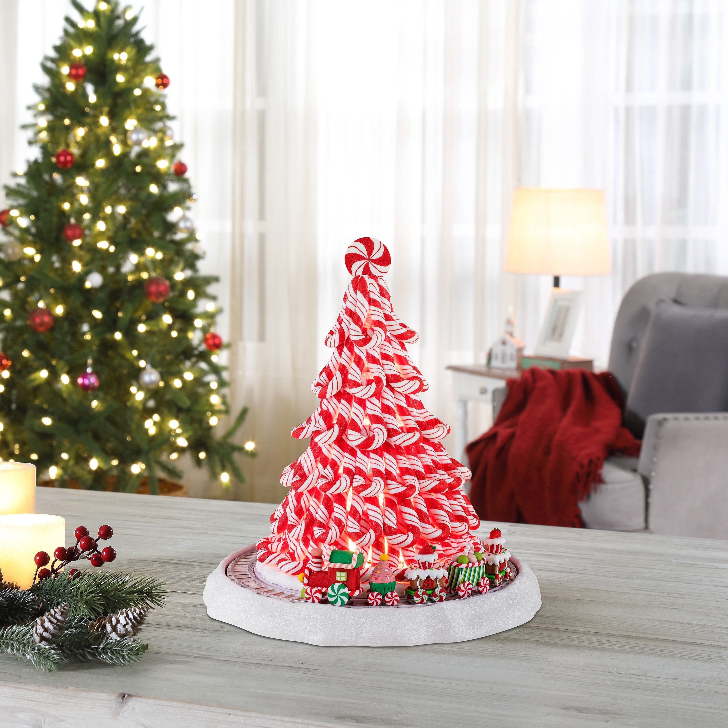 9 in. Peppermint Tree with Train - Mr. Christmas