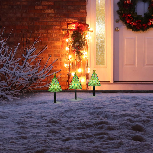 9 in. Set of 3 Lit Blow Mold Pathway Trees - Mr. Christmas