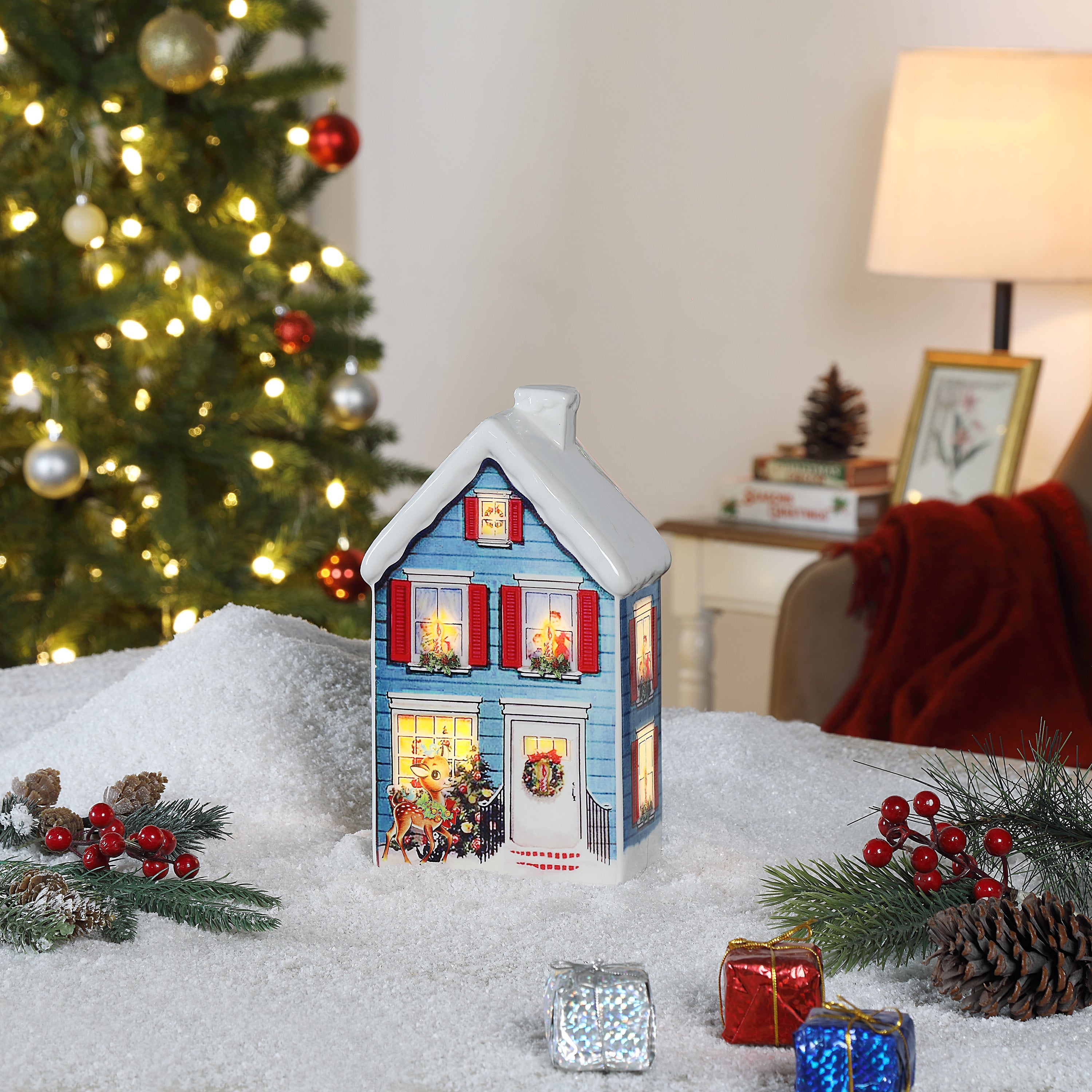 9 in. Vintage Ceramic Village - Blue House - Mr. Christmas