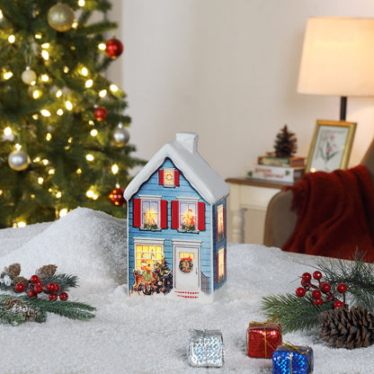 9 in. Vintage Ceramic Village - Blue House - Mr. Christmas
