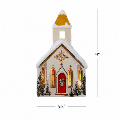 9.5 in. Lit Ceramic Vintage Village Church - Mr. Christmas