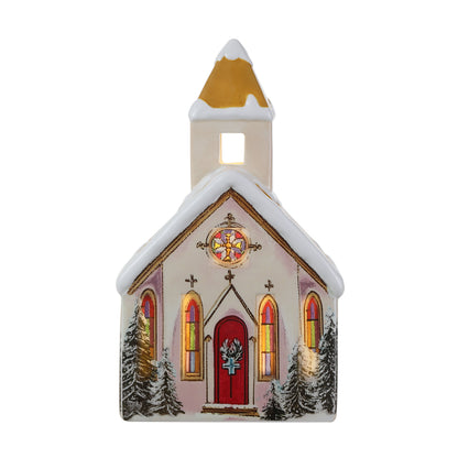 9.5 in. Lit Ceramic Vintage Village Church - Mr. Christmas