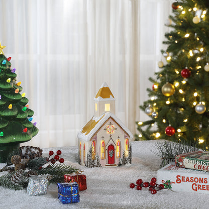 9.5 in. Lit Ceramic Vintage Village Church - Mr. Christmas