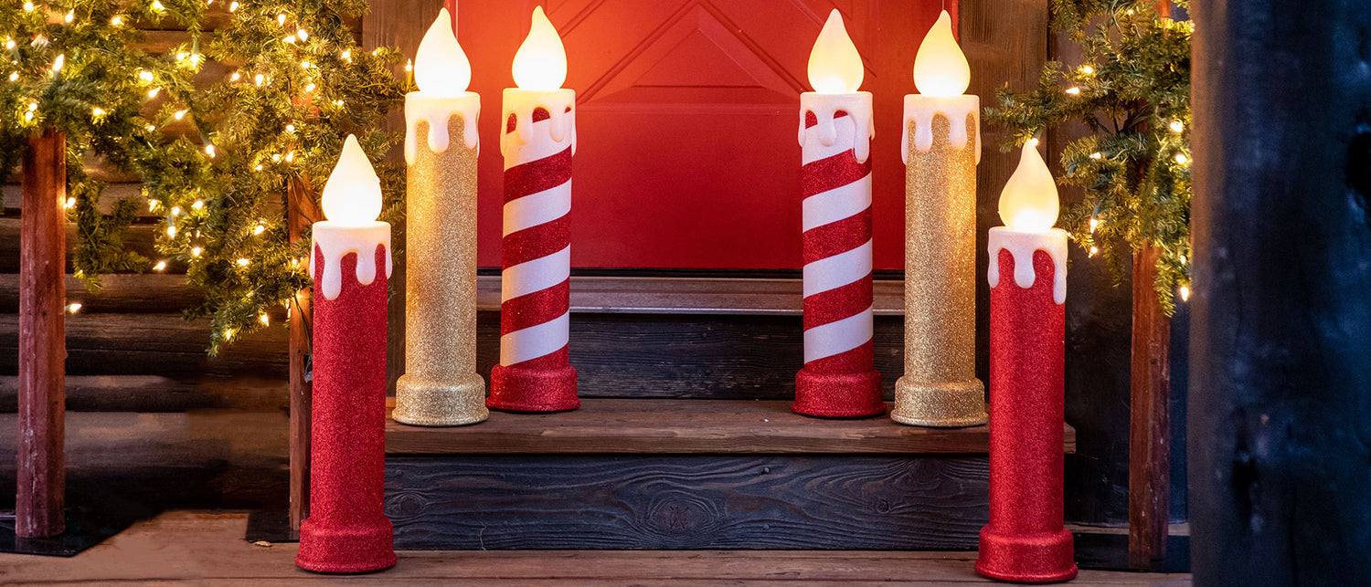 Red, Gold, and Striped Blow Mold Candles