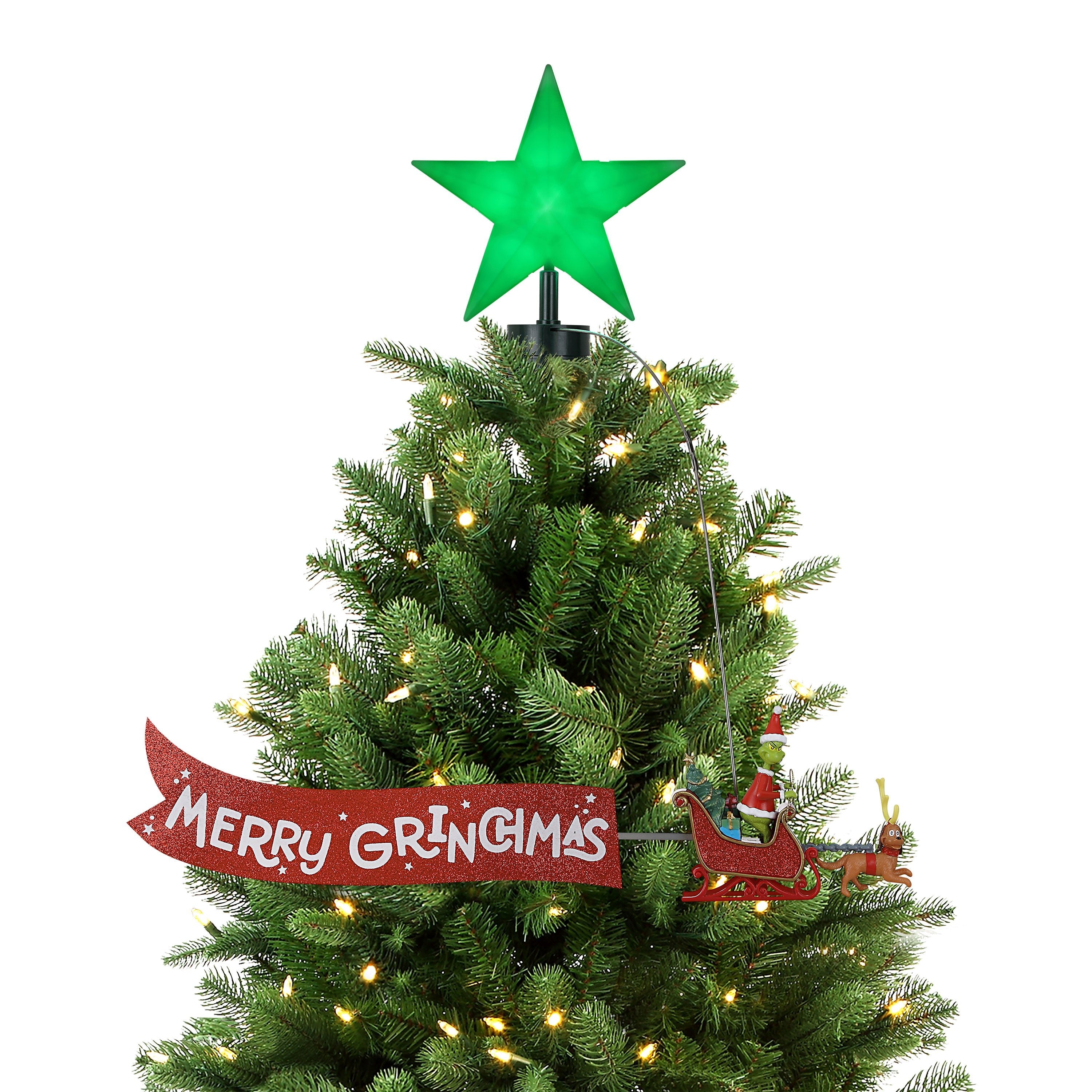 Animated Grinch Sleigh Tree Topper with Banner - Merry Grinchmas - Mr. Christmas