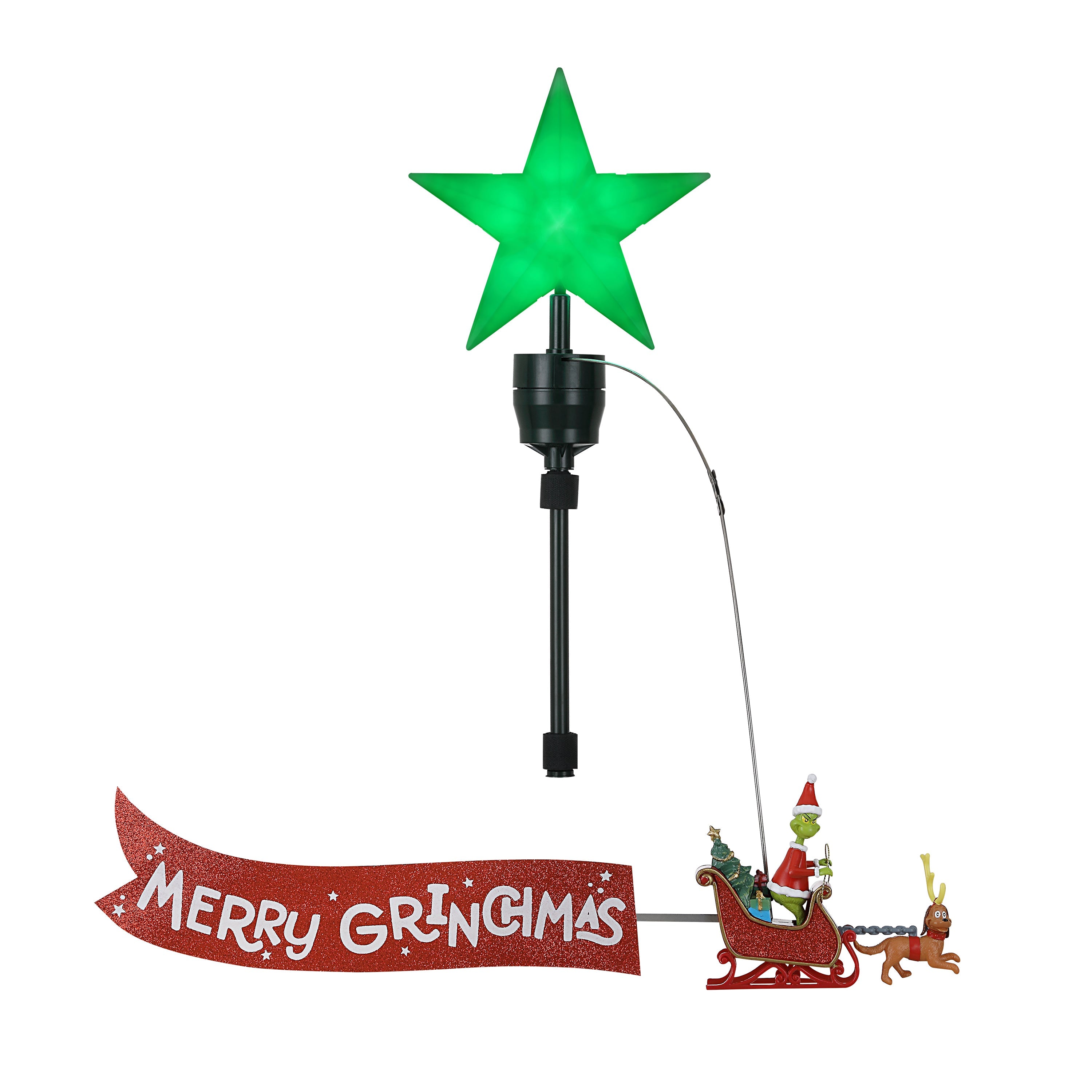 Animated Grinch Sleigh Tree Topper with Banner - Thumbnail 3
