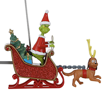 Animated Grinch Sleigh Tree Topper with Banner - Merry Grinchmas - Mr. Christmas