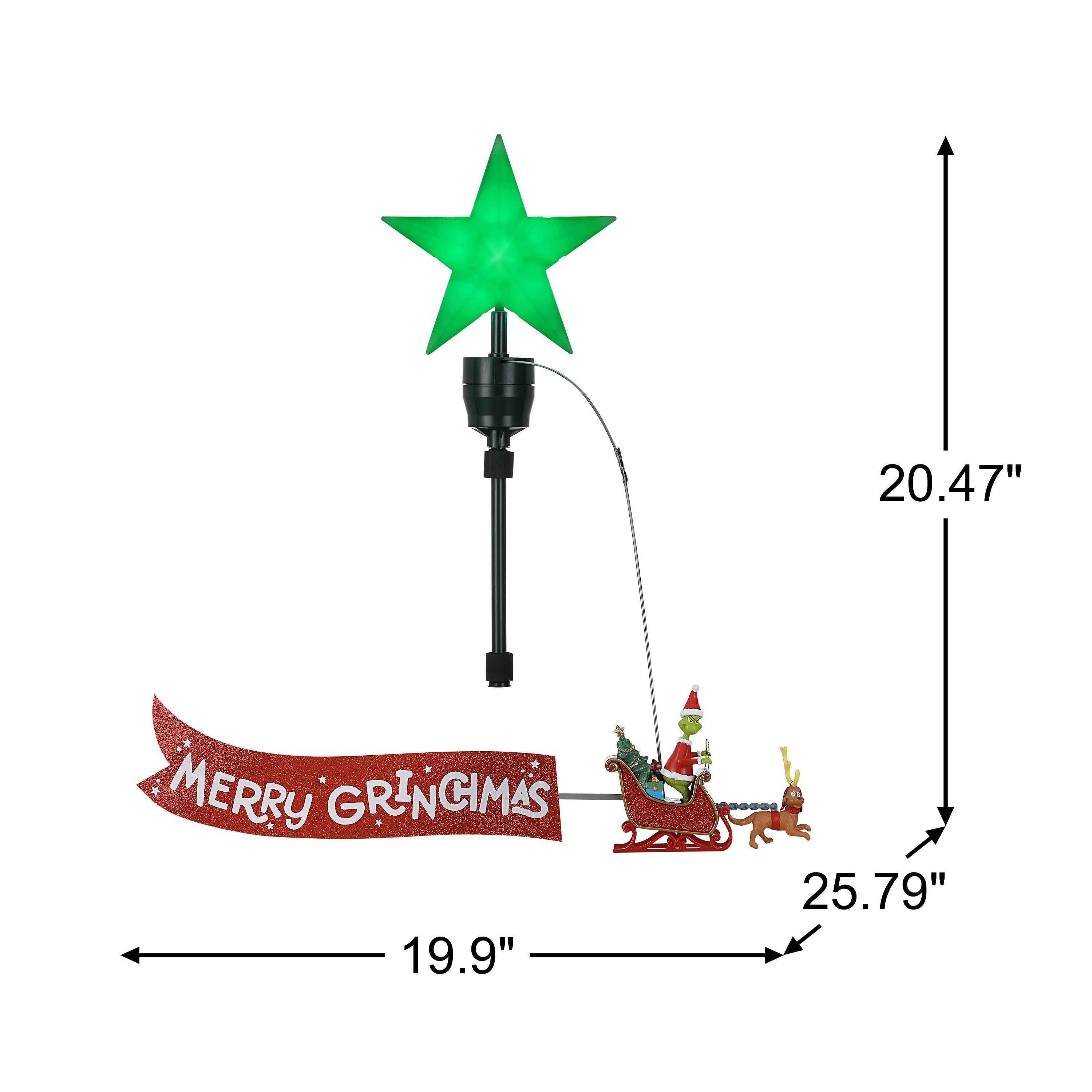 Animated Grinch Sleigh Tree Topper with Banner - Merry Grinchmas - Mr. Christmas