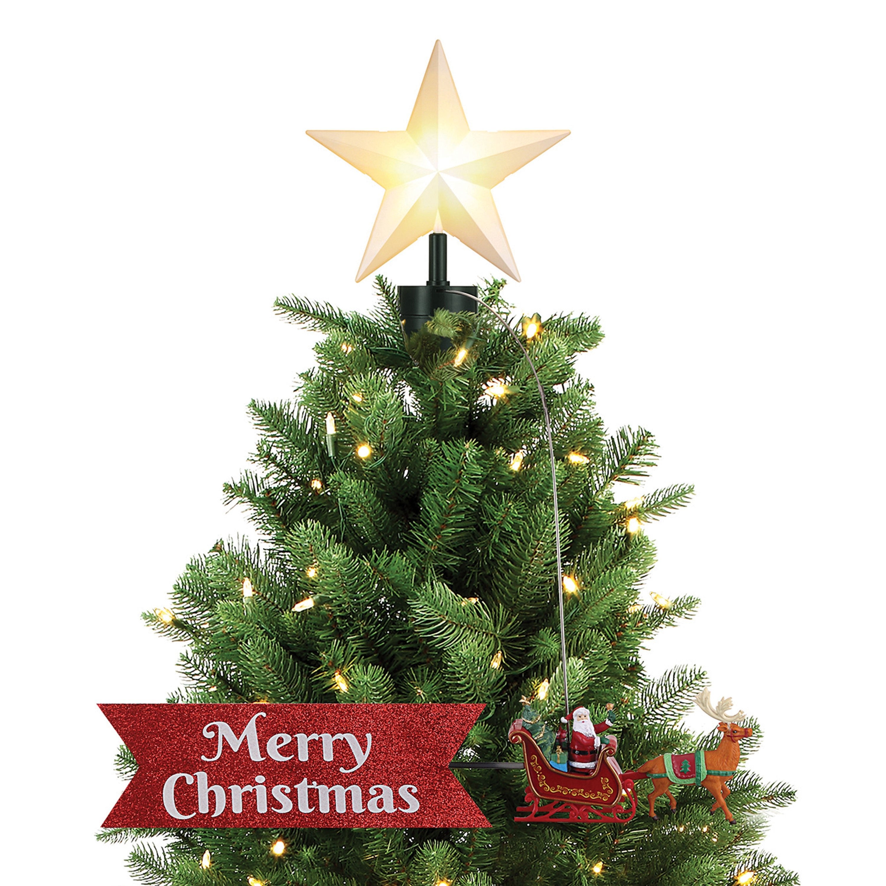 Animated Sleigh Tree Topper with Banner - White Santa - Mr. Christmas