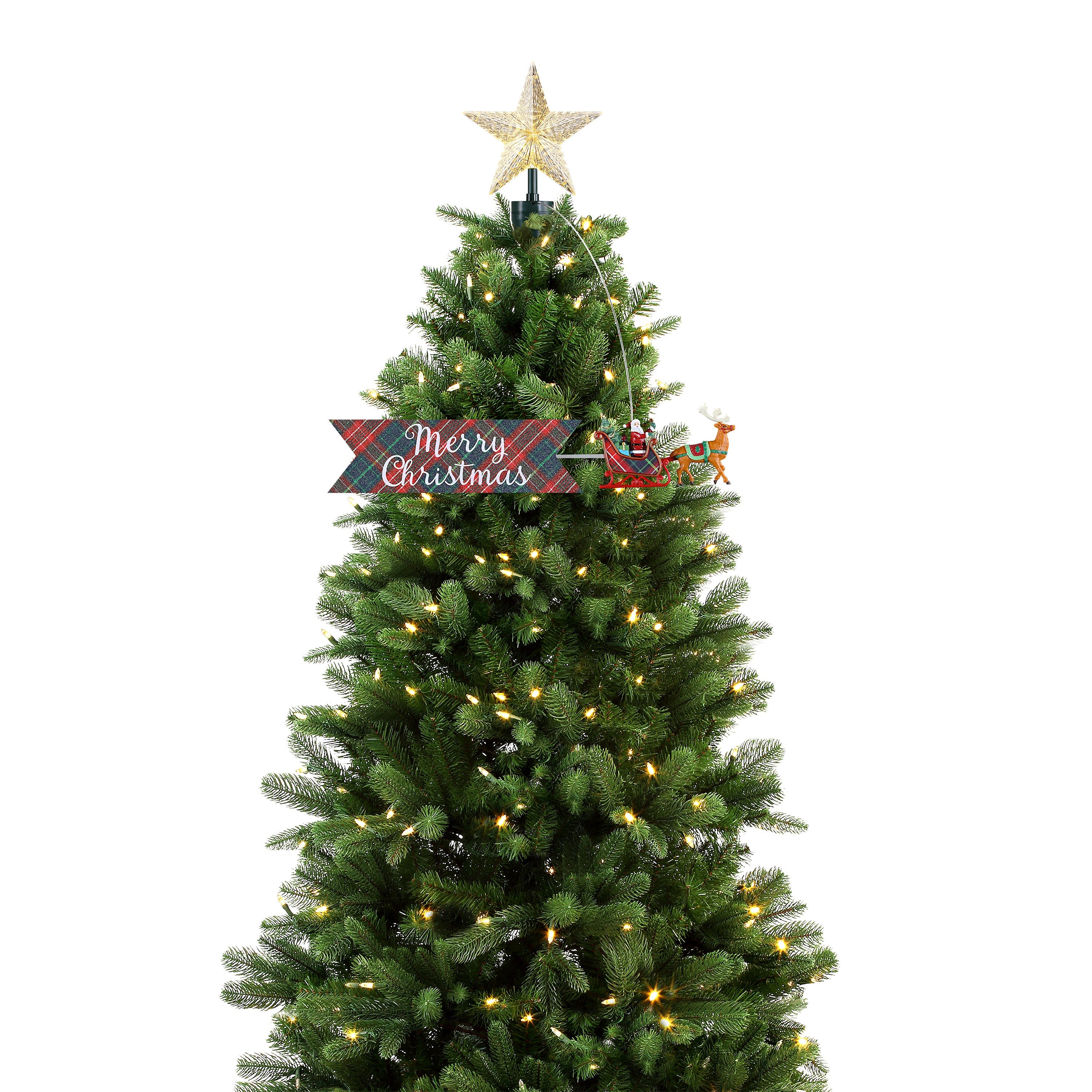 Animated Tree Topper-Santa Sleigh with Plaid Banner - Mr. Christmas