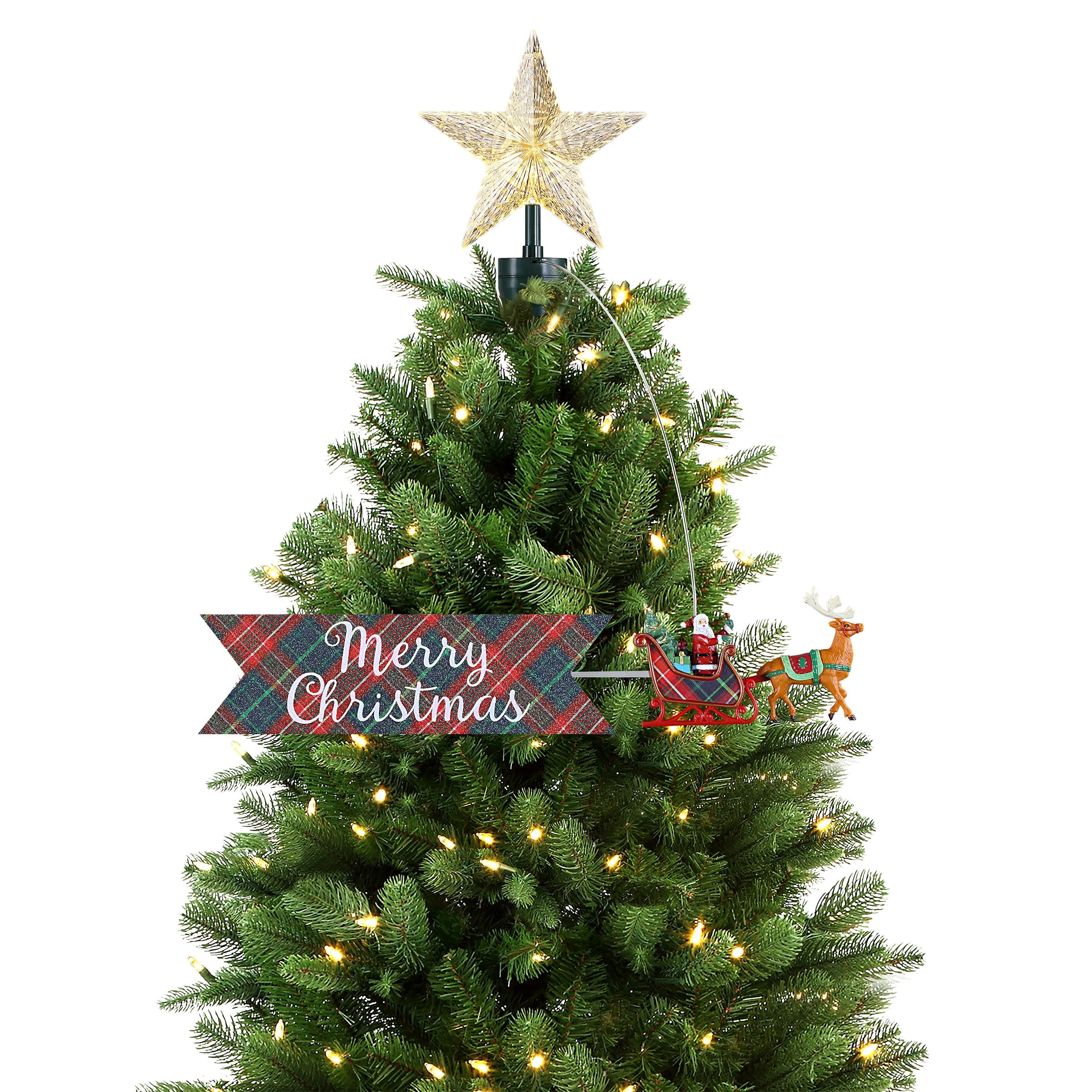 Animated Tree Topper-Santa Sleigh with Plaid Banner - Mr. Christmas