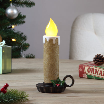 Lit 10 in. Chamberstick Candle - Glitter Gold - Mr. Christmas