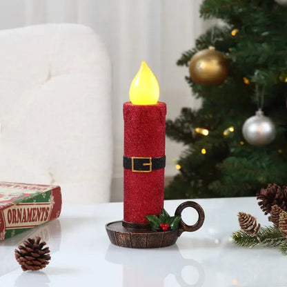 Lit 10 in. Chamberstick Candle - Glitter Red with Belt - Mr. Christmas
