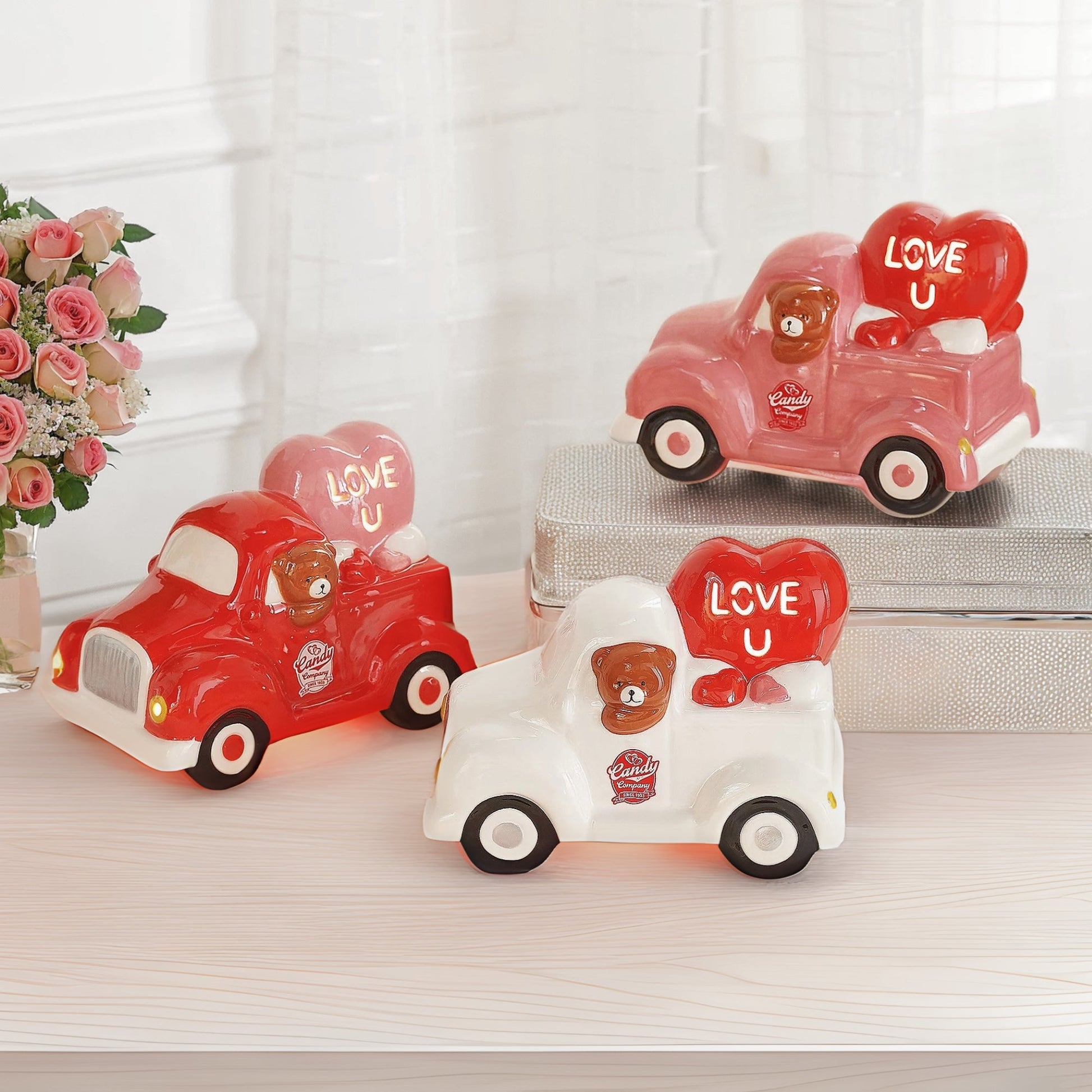 Miss Valentine Set of 3 Ceramic Miniature Trucks - Mr. Christmas