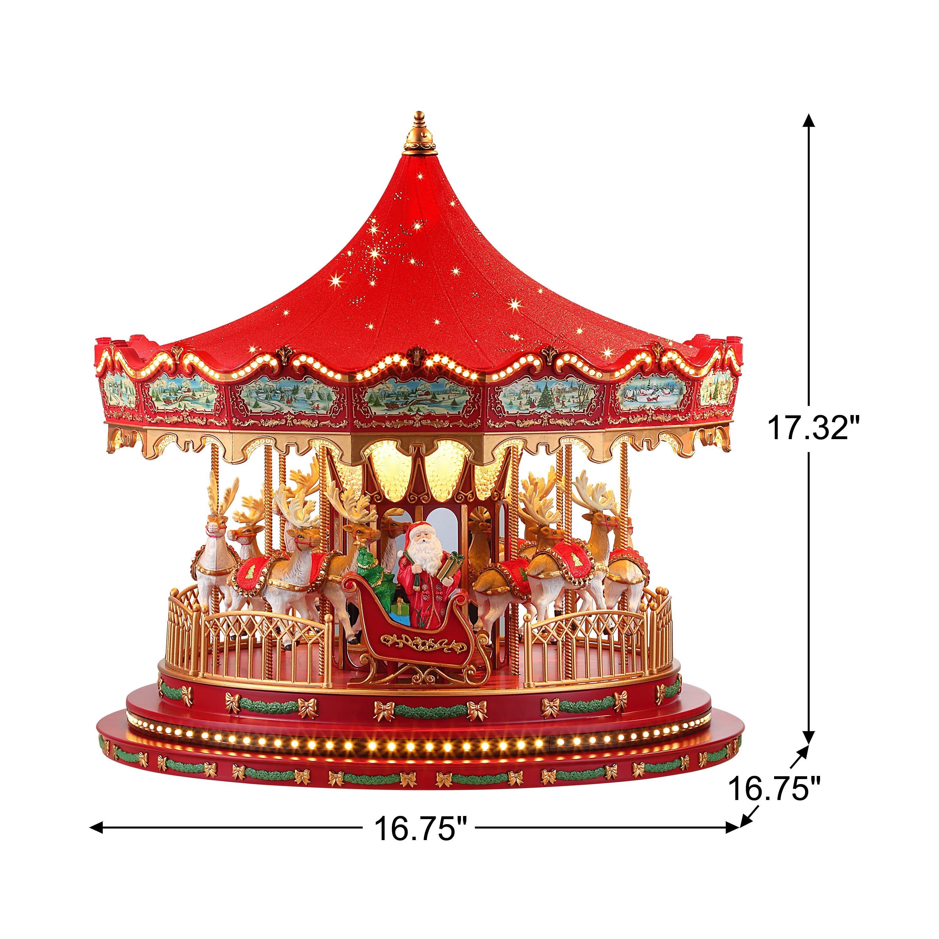 17 in. Animated Deluxe Snowflake Crystal Carousel - Red – Mr