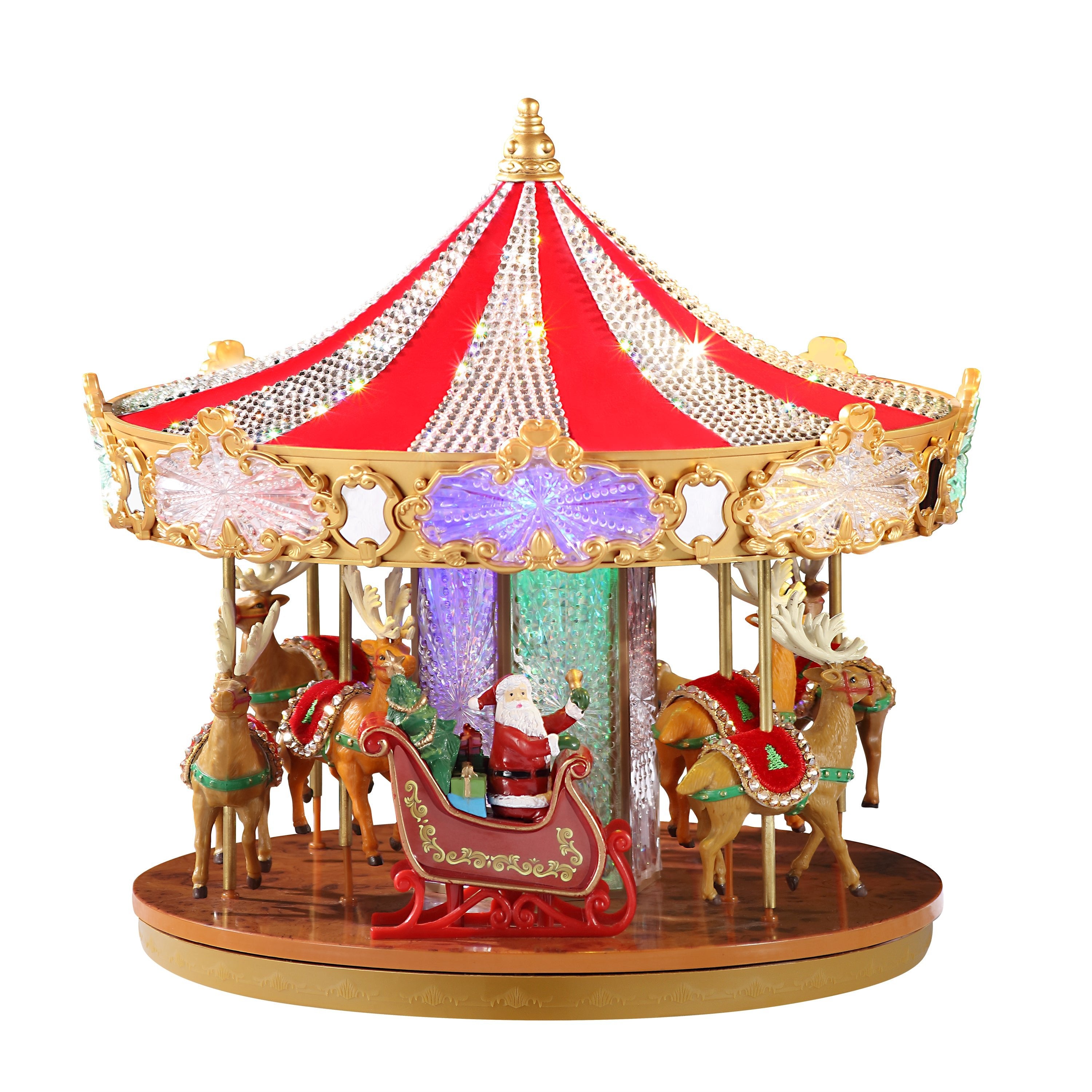 Mr. Christmas Animated Crystal Very Merry Carousel Main image with Santa and Reindeer