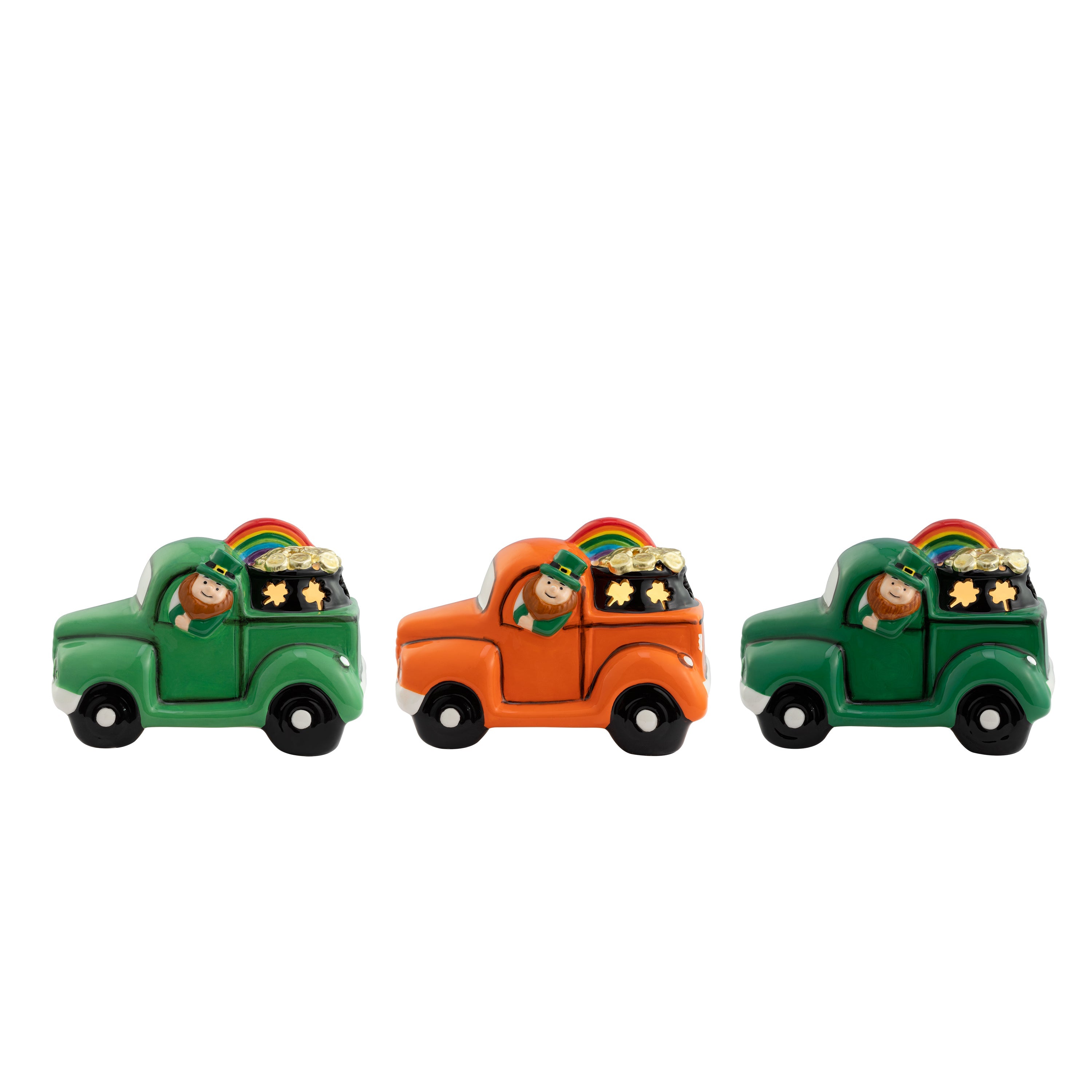 Mr. Lucky Saint Patrick's Day Decorations Mini Set of 3 Lit Nostalgic Pickup Trucks - Mr. Christmas