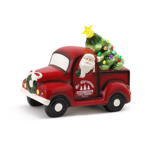 Personalized 10 in. Nostalgic Ceramic Truck - White Santa - Mr. Christmas