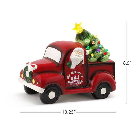 Personalized 10 in. Nostalgic Ceramic Truck - White Santa - Mr. Christmas