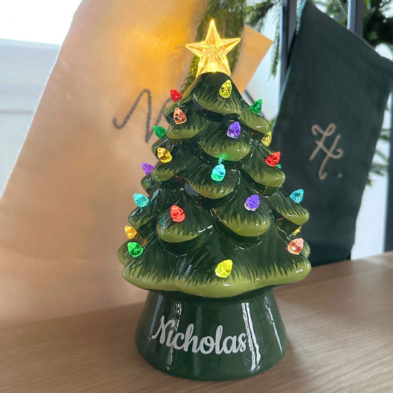 Personalized 8 in. Nostalgic Ceramic Tree - Green - Mr. Christmas