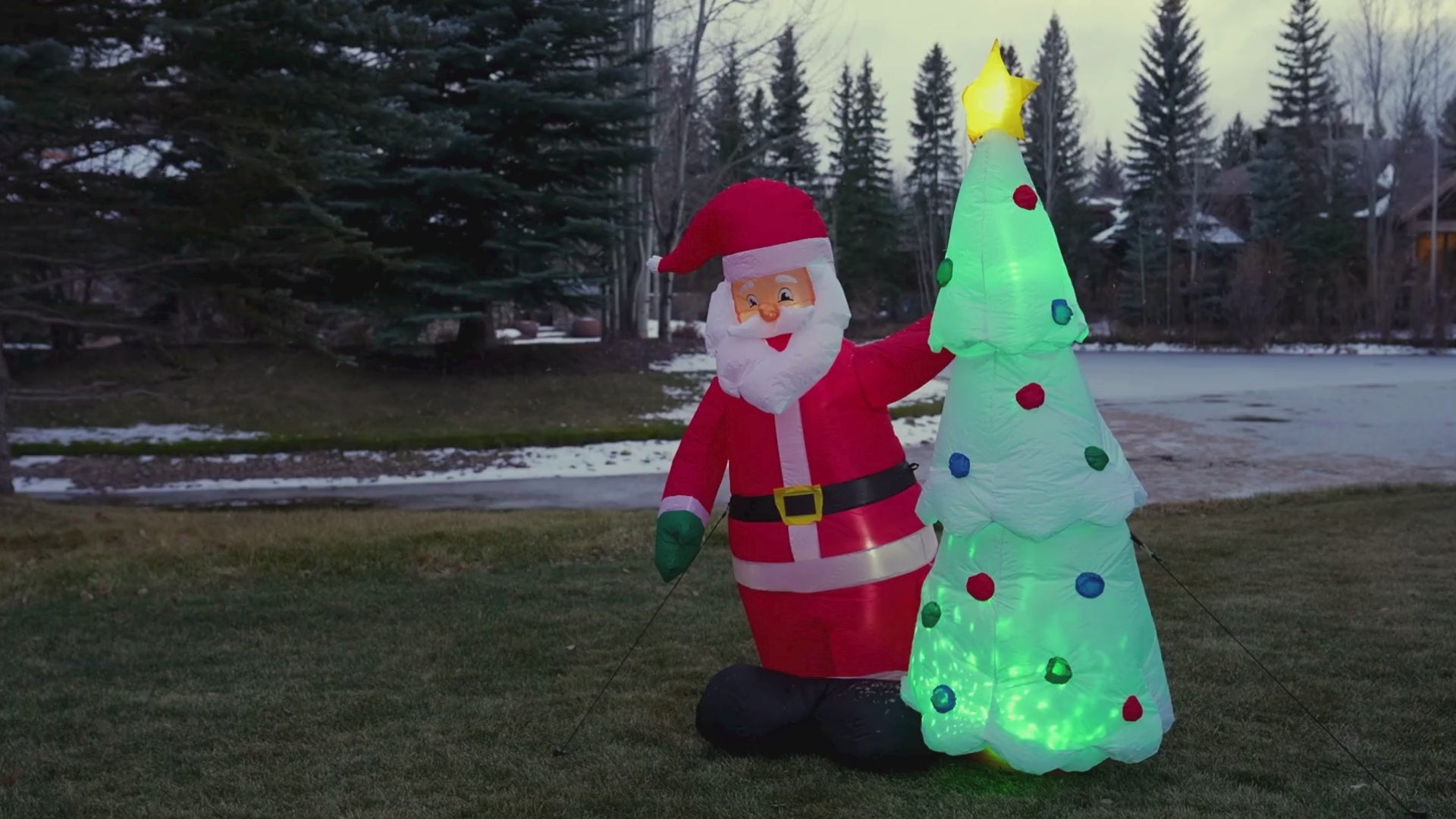 7 ft. Outdoor Lit Inflatable - Santa and Tree