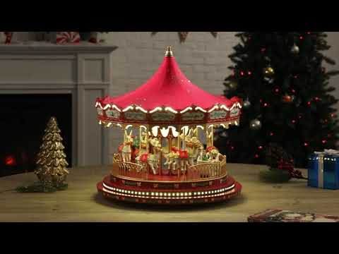 17 in. Animated Deluxe Snowflake Crystal Carousel - Red – Mr
