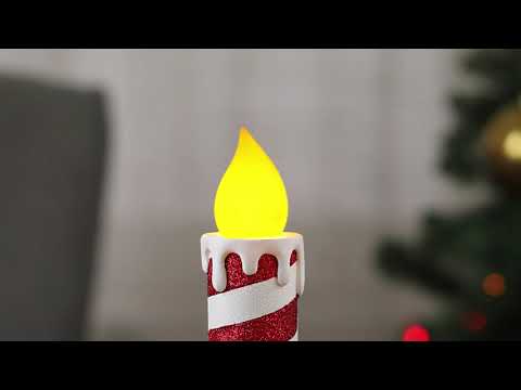 Load video: 10 in. Set of 2 Flickering LED Striped Candles - Red and White