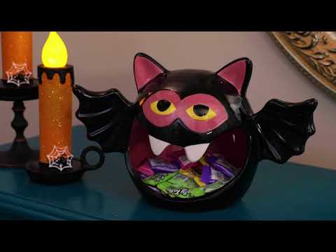 Load video: 9&quot; Motion Activated Ceramic Bat Candy Bowl