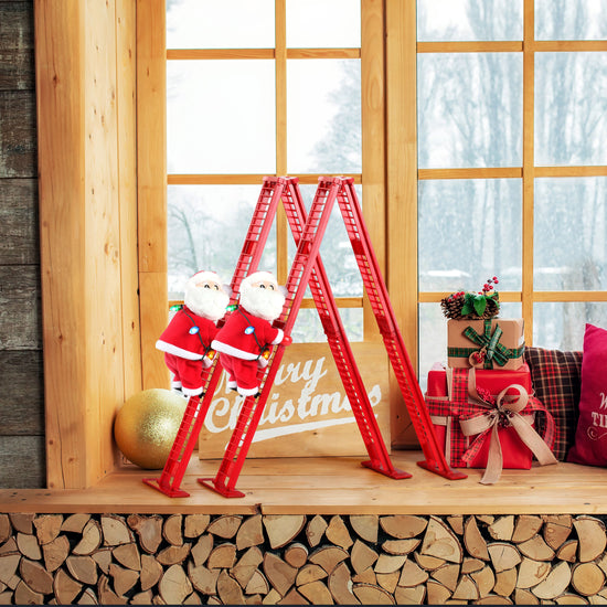 Set of 2 Mini Animated Ladder Climbing White Santa's - Mr. Christmas