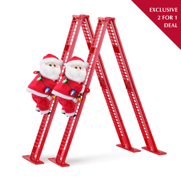 Set of 2 Mini Animated Ladder Climbing White Santa's - Mr. Christmas