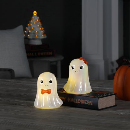 Set of 2 Mini Pearlized Glass Ghost Couple - Mr. Christmas