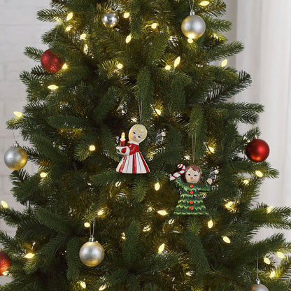 Set of 2 Vintage Christmas Kid Ornaments - Candy Cane and Tree Girl - Mr. Christmas