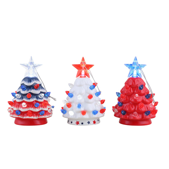 Set of 3 Mini Nostalgic Ceramic Patriotic Trees - Mr. Christmas