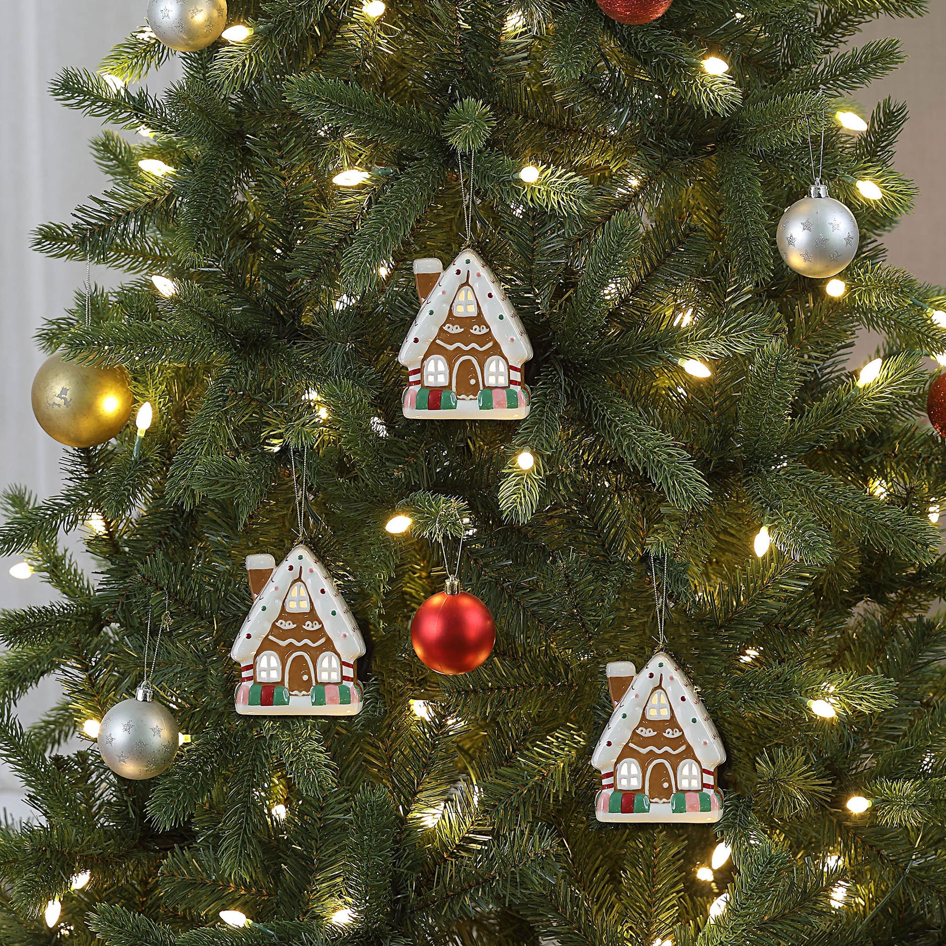 Set of 3 Nostalgic Ceramic Ornaments - Gingerbread House - Mr. Christmas