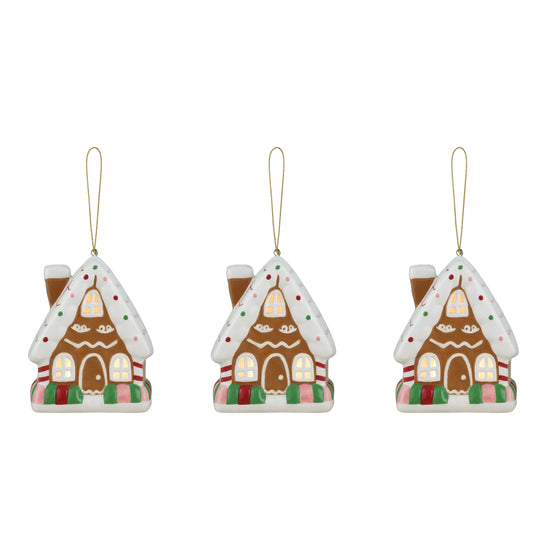 Set of 3 Nostalgic Ceramic Ornaments - Gingerbread House - Mr. Christmas