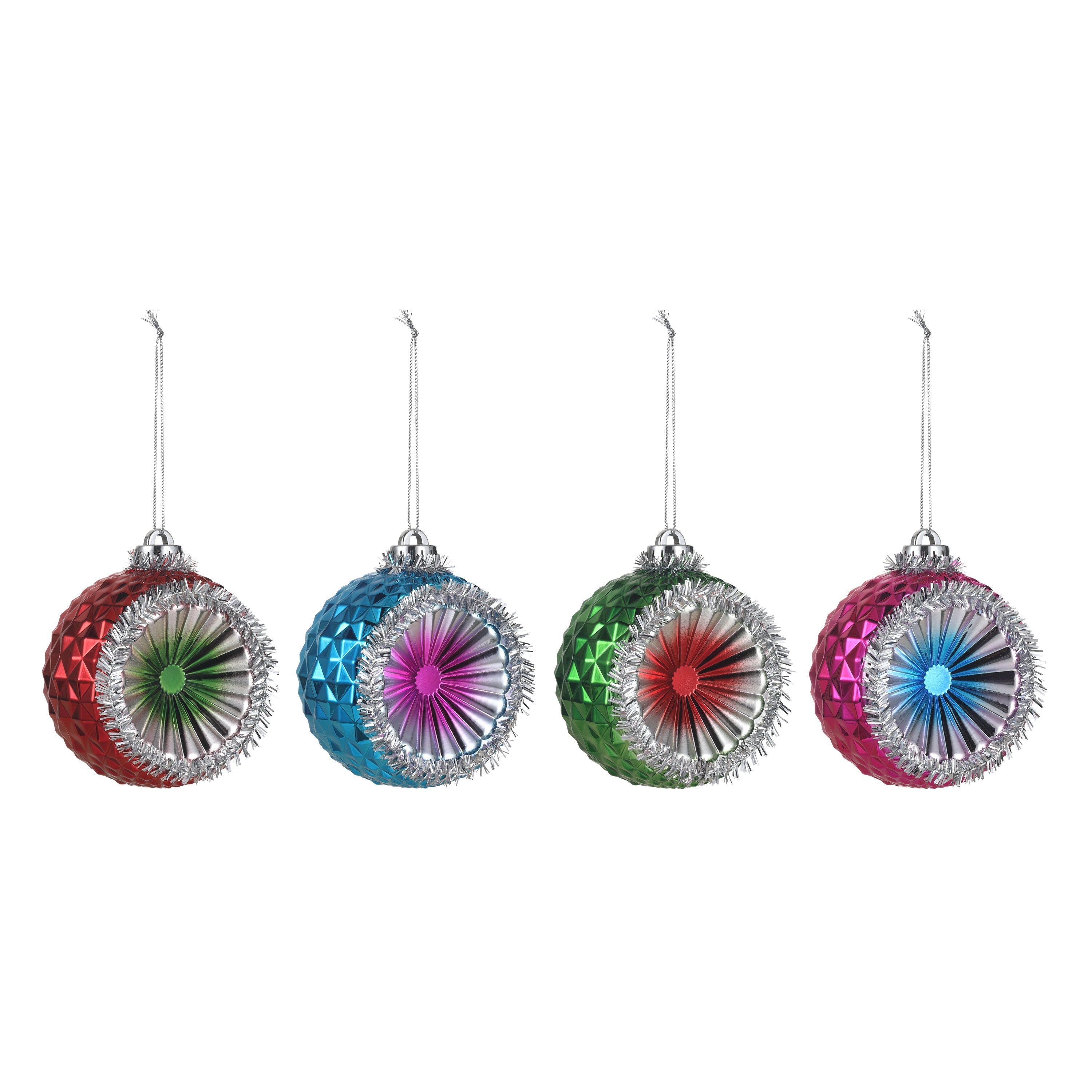 Set of 4 Reflective Ornaments with Tinsel - Mr. Christmas