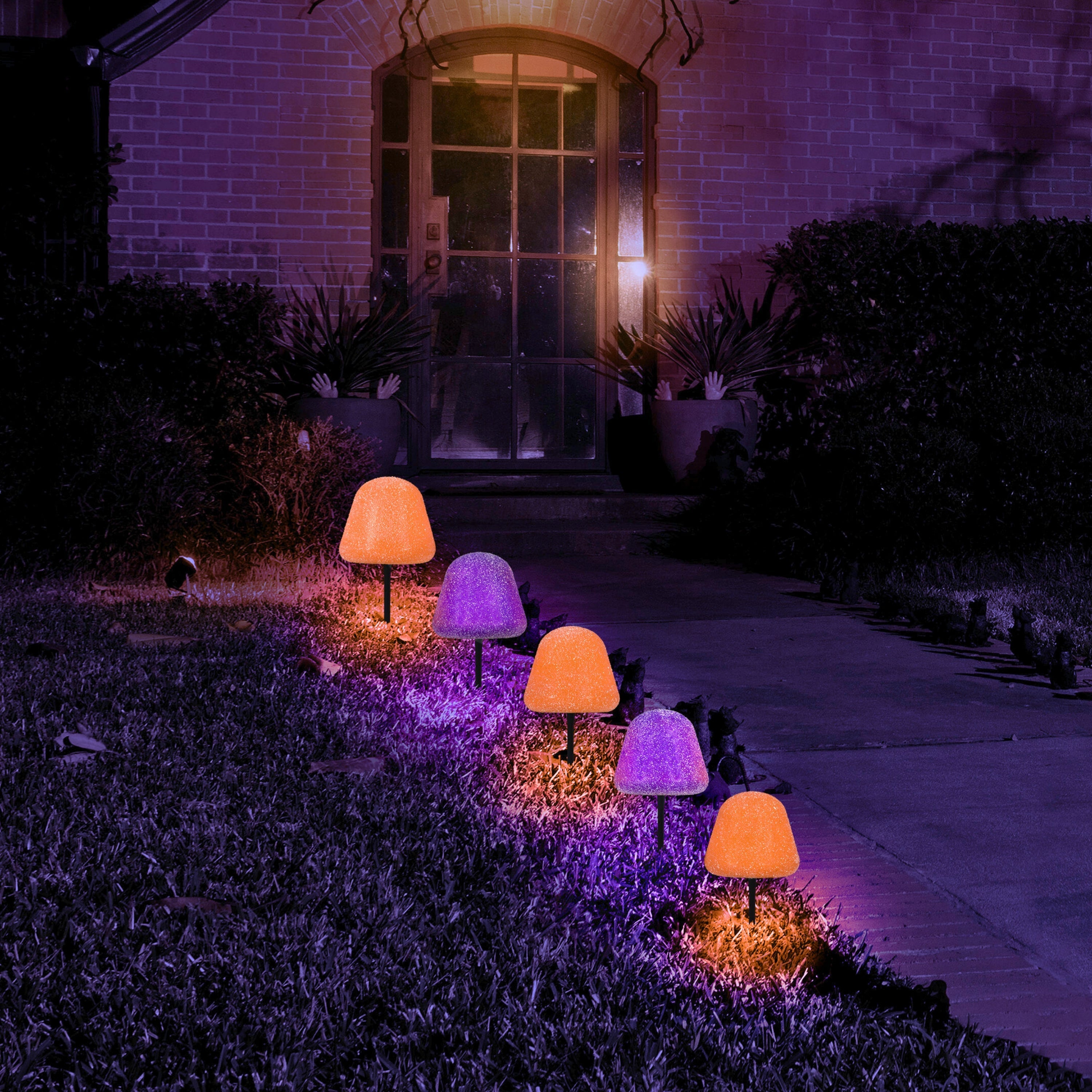 Set of 5 LED Gumdrop Pathway Lights - Orange and Purple - Thumbnail 2