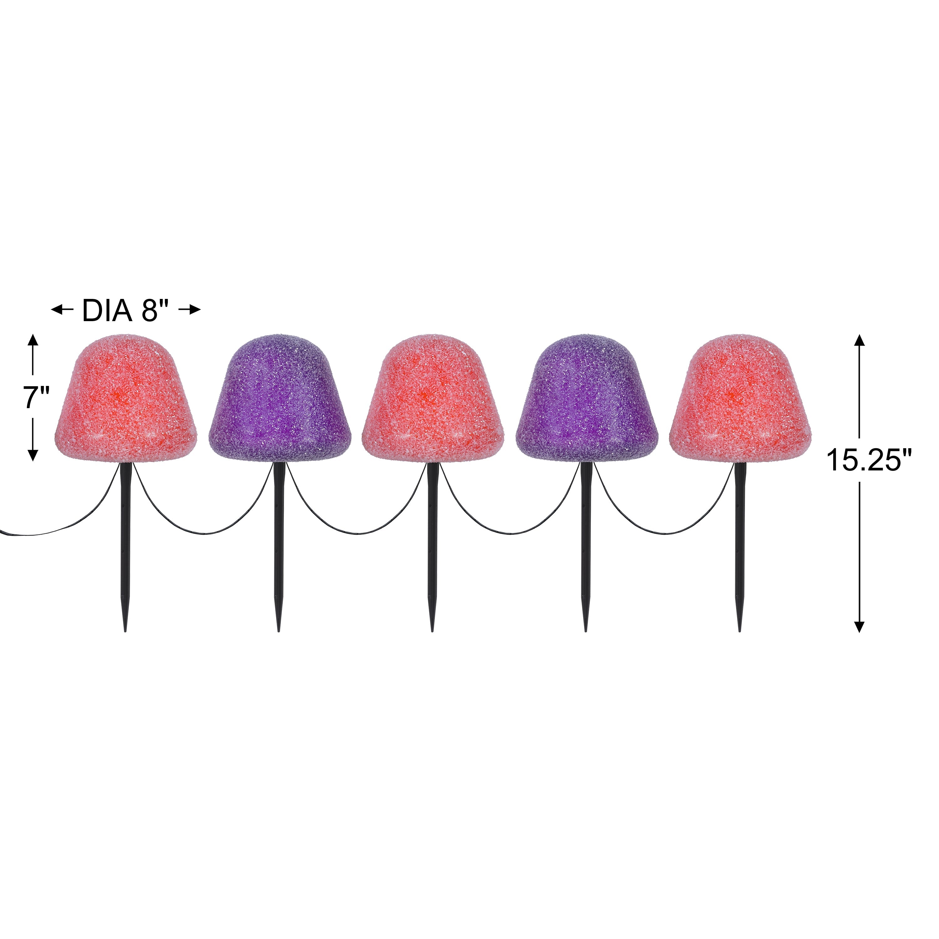 Set of 5 LED Gumdrop Pathway Lights - Orange and Purple - Mr. Christmas