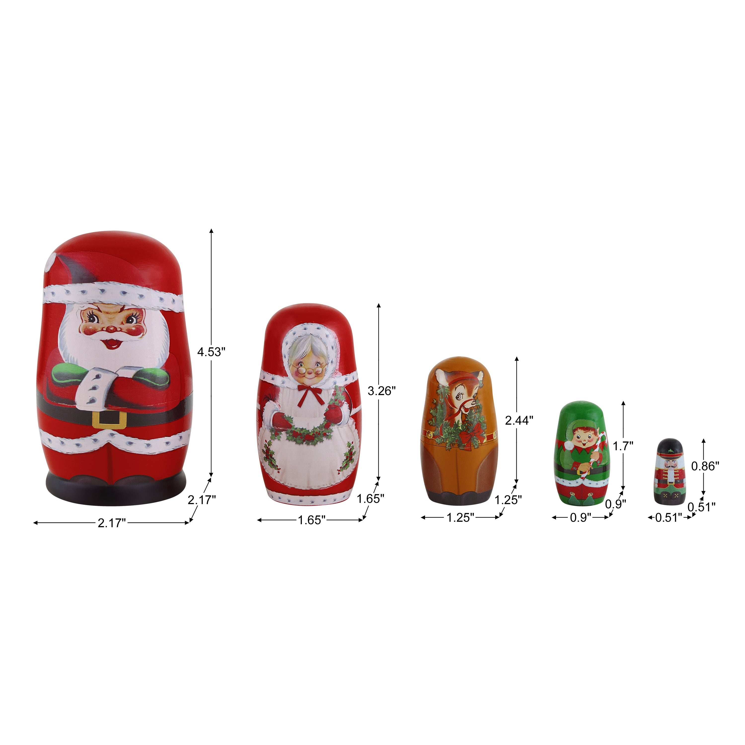 Set of 5 Nesting Wood Figures - Santa and North Pole Pals - Mr. Christmas