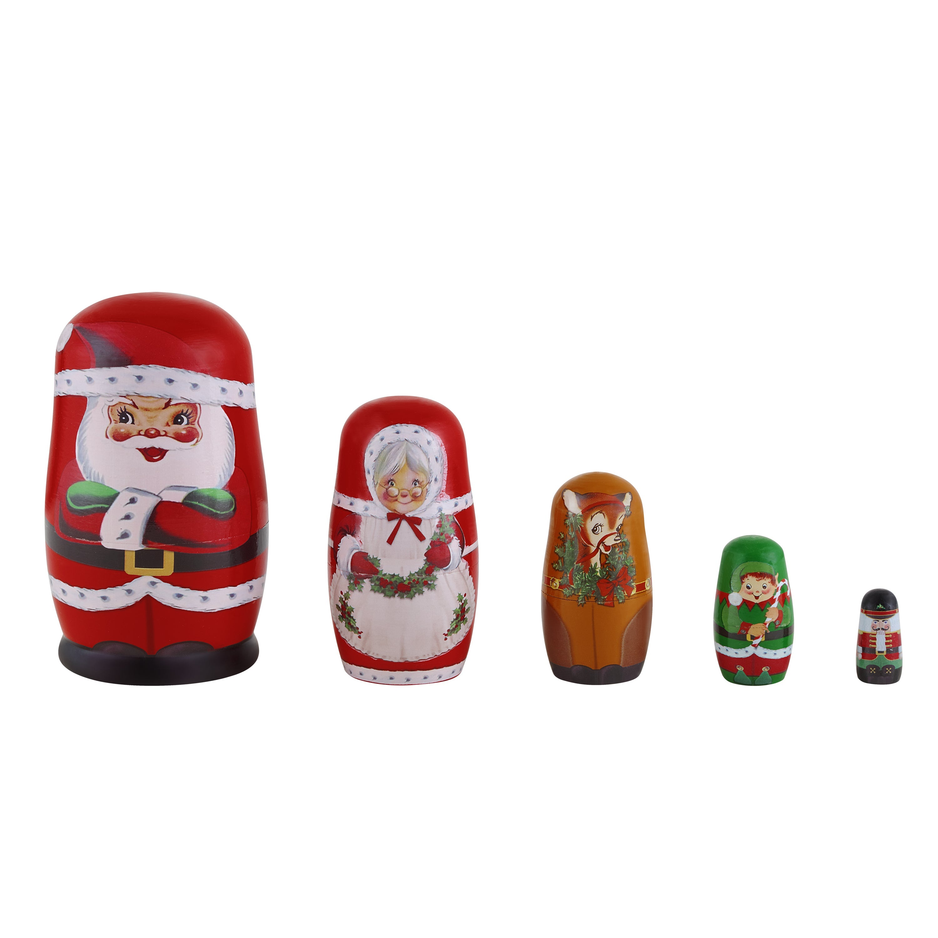 Set of 5 Nesting Wood Figures - Santa and North Pole Pals - Mr. Christmas