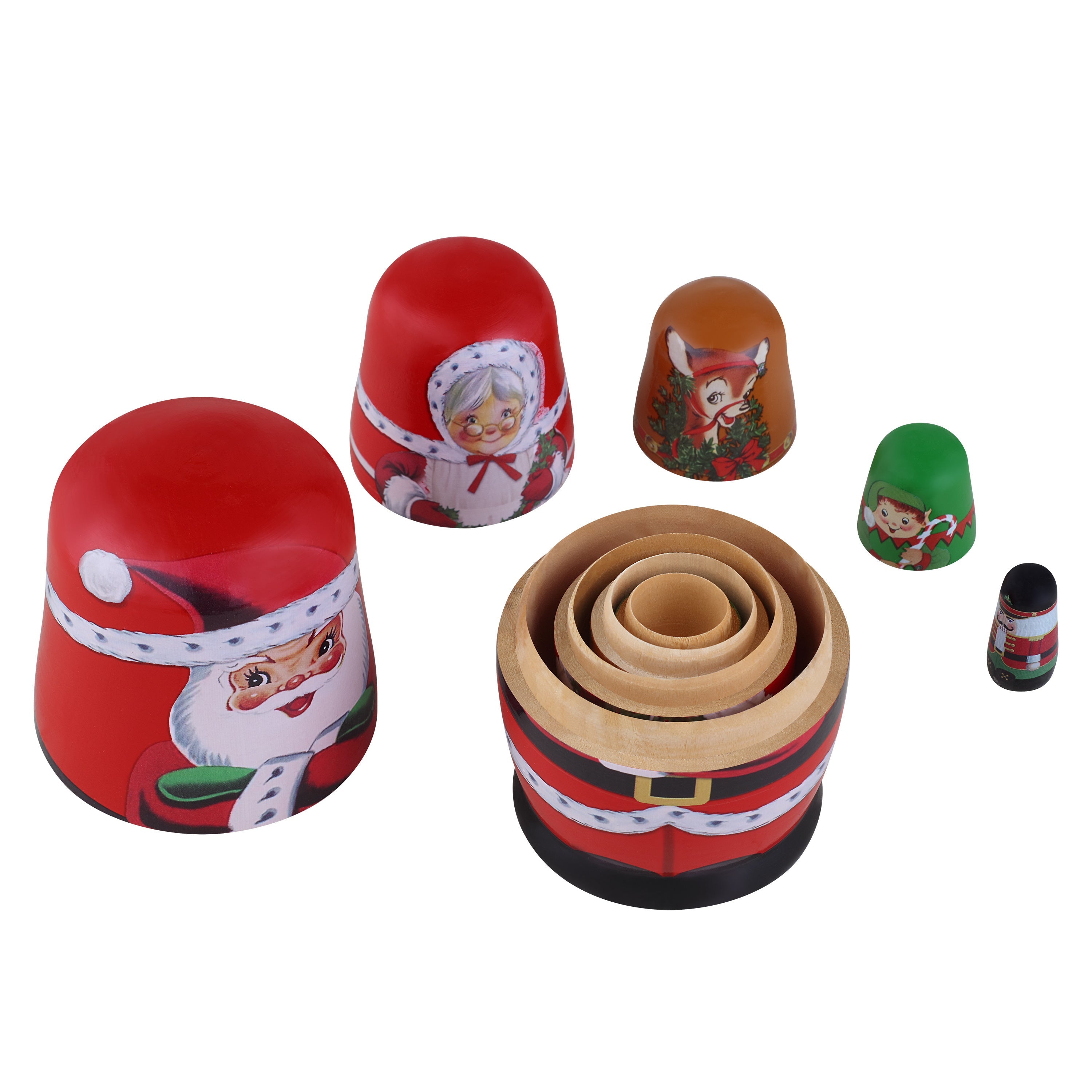 Set of 5 Nesting Wood Figures - Santa and North Pole Pals - Mr. Christmas