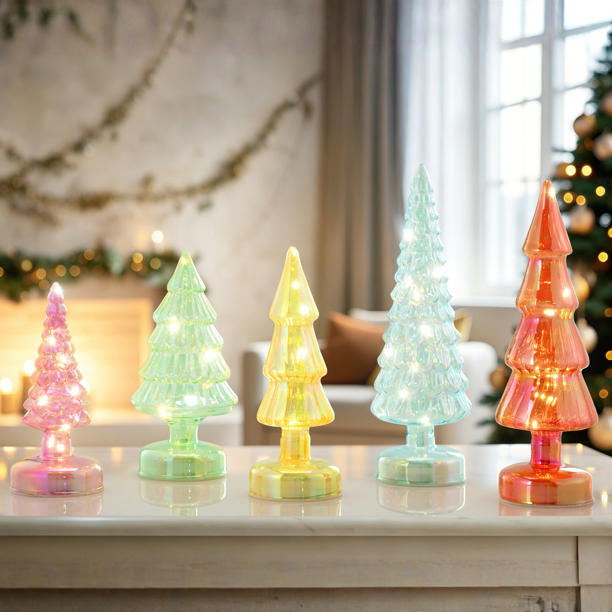 Set of 5 Twinkling Trees - Multicolored - Mr. Christmas