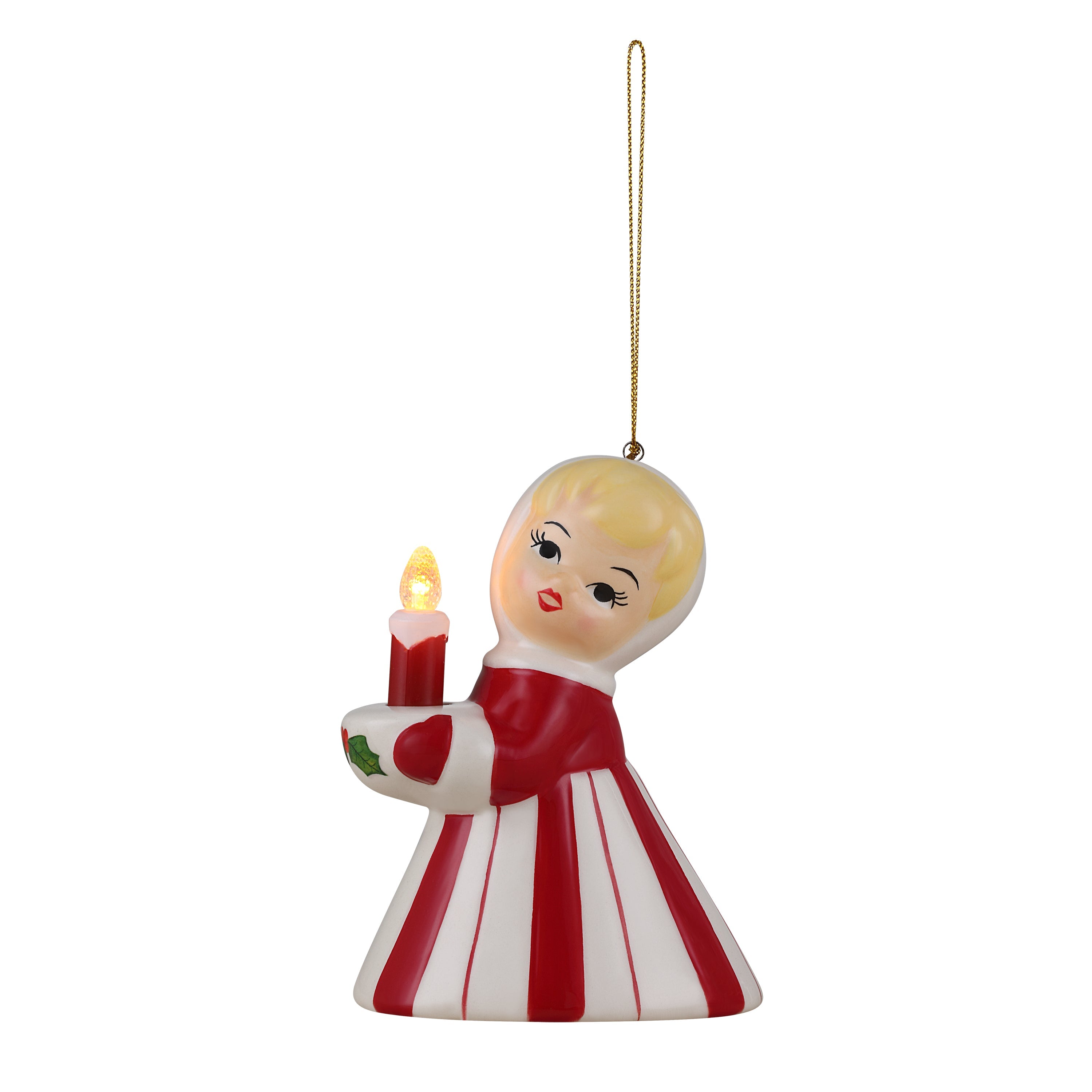 Vintage Christmas Kid Ornament - Candy Cane Girl with Candle - Mr. Christmas