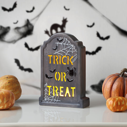 10" Ceramic LED Tombstone -Trick or Treat - Mr. Christmas