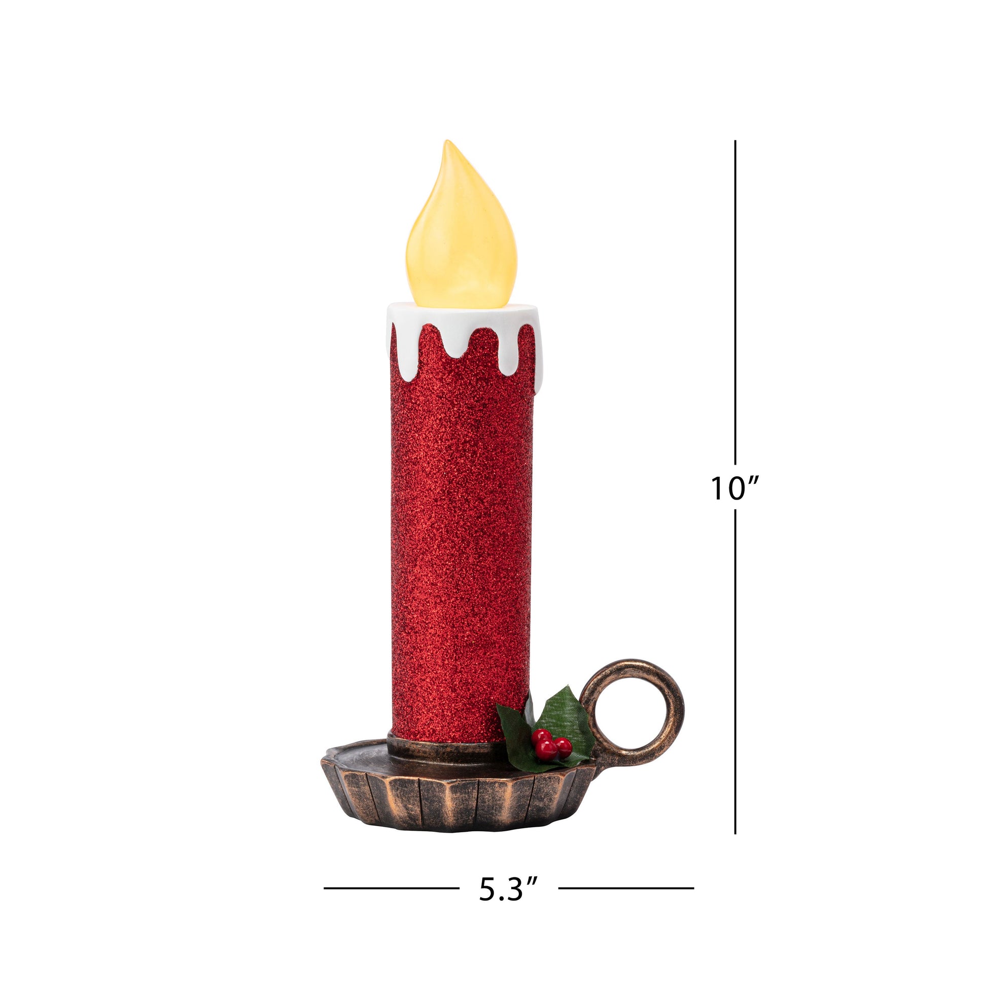10" Set of 2 Flickering LED Resin Glittery Candles - Red - Mr. Christmas