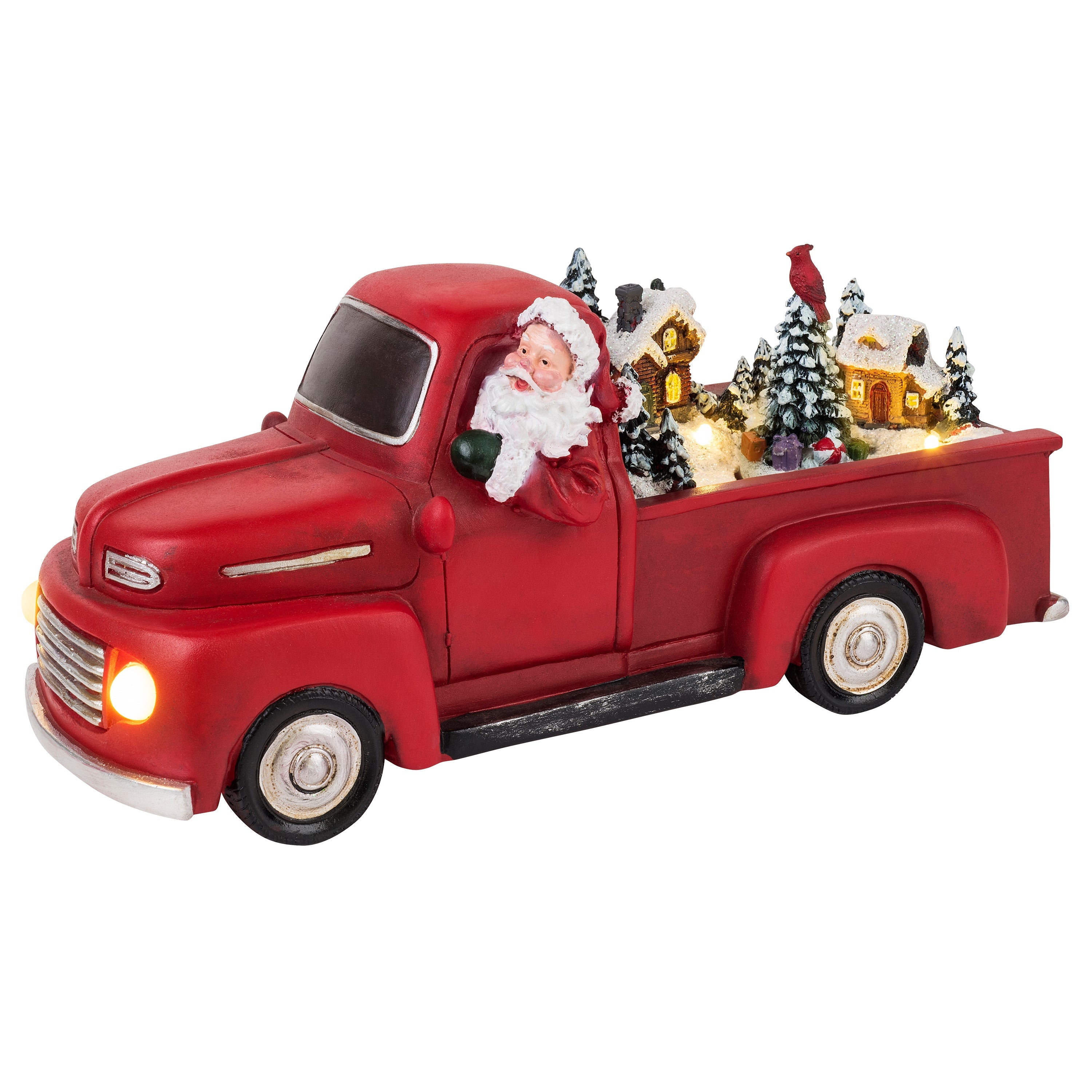 11" Animated Nostalgic Red Truck - White Santa