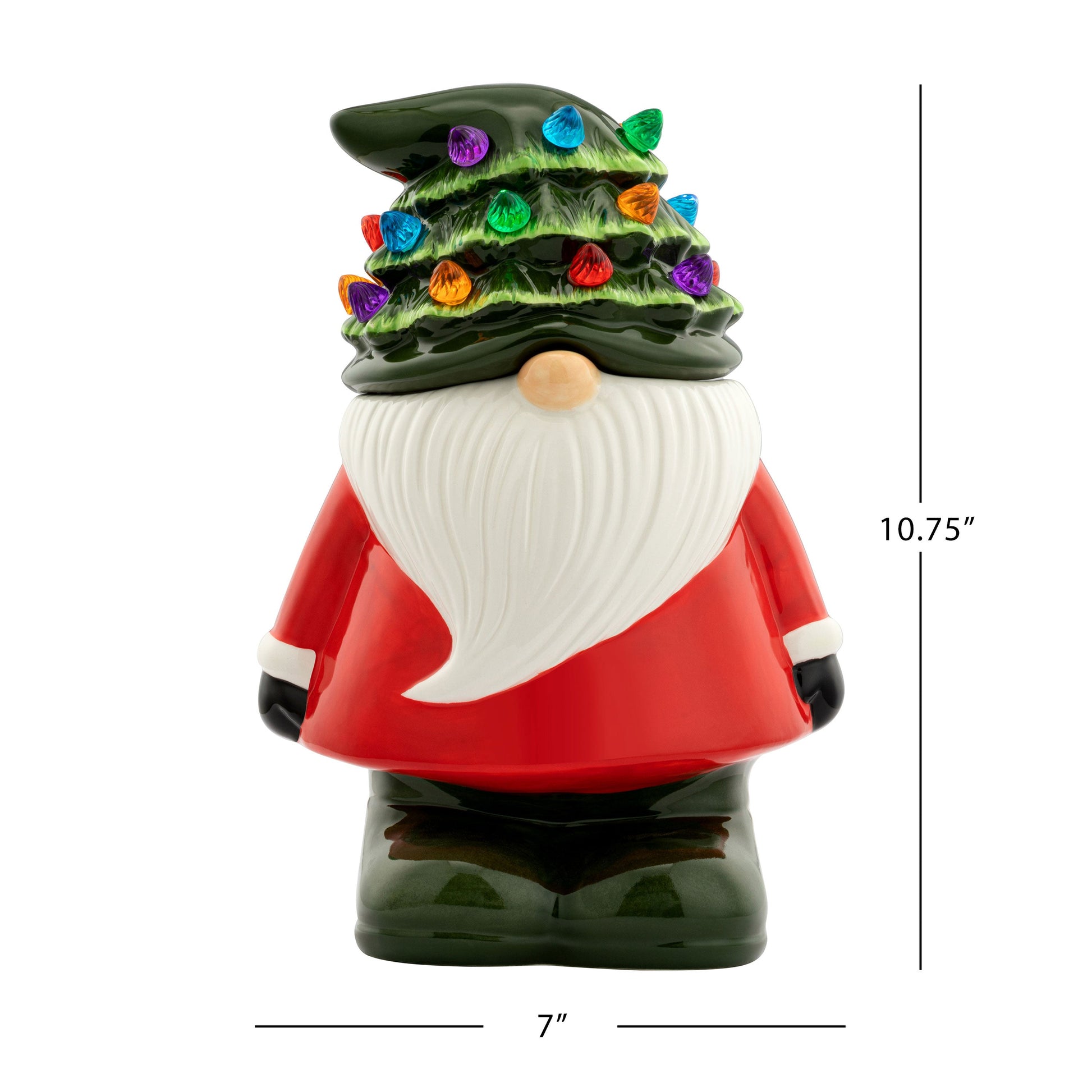 Mr. Christmas 10.75 inch Nostalgic Ceramic Lit Gnome Cookie Jar, Red