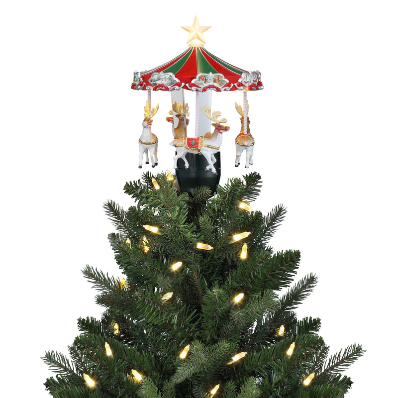 Santa’s Biplane Animated Tree Topper with Banner – White - Mr. Christmas