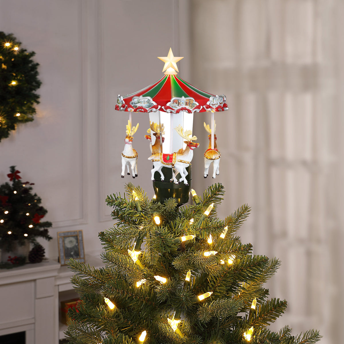 11" Animated Carousel Tree Topper